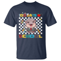 Moo Deng 100th Day Of School T Shirt Cute Baby Hippo 100 Days - Wonder Print Shop