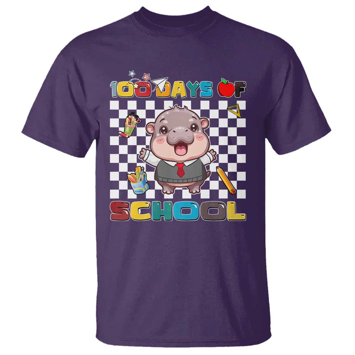 Moo Deng 100th Day Of School T Shirt Cute Baby Hippo 100 Days - Wonder Print Shop