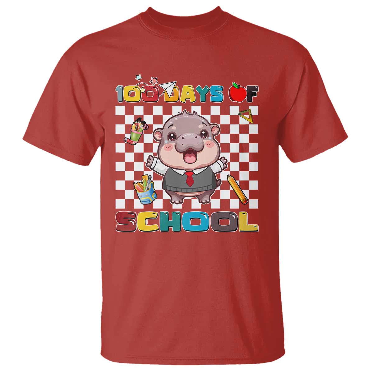 Moo Deng 100th Day Of School T Shirt Cute Baby Hippo 100 Days - Wonder Print Shop