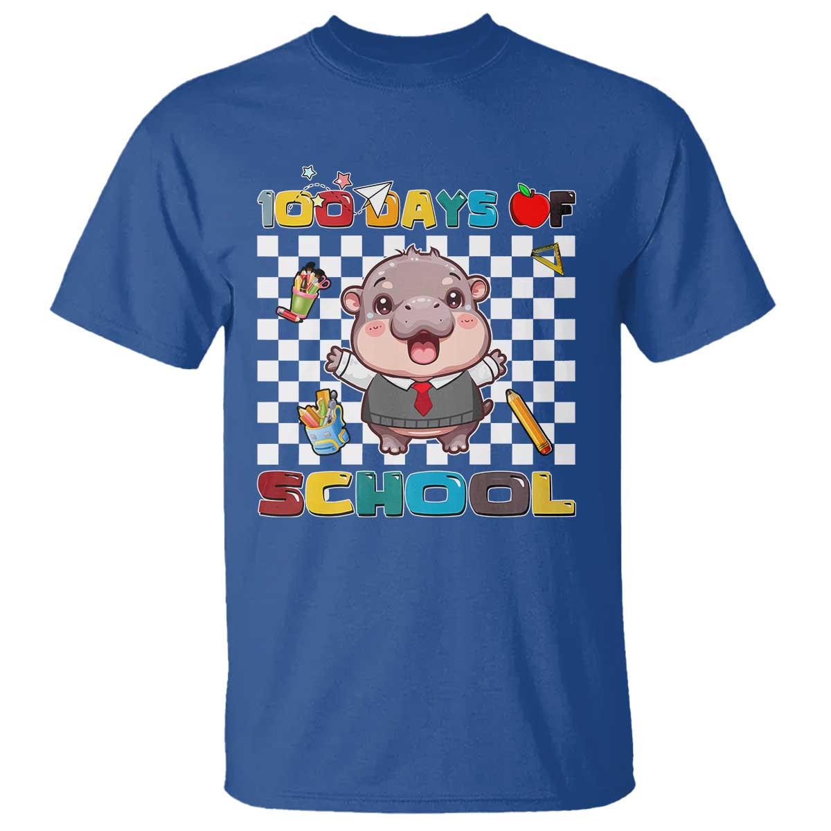 Moo Deng 100th Day Of School T Shirt Cute Baby Hippo 100 Days - Wonder Print Shop
