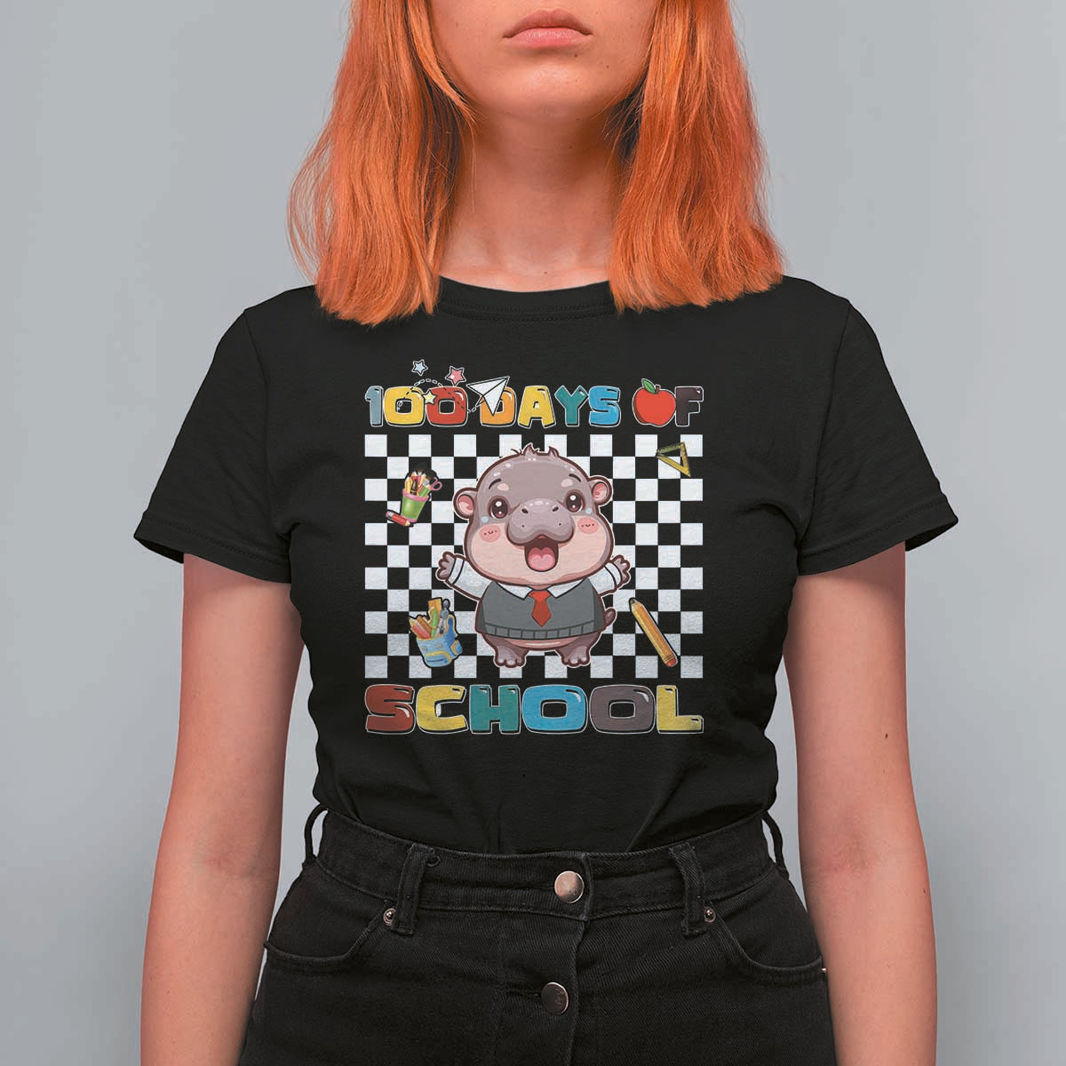 Moo Deng 100th Day Of School T Shirt For Women Cute Baby Hippo 100 Days - Wonder Print Shop