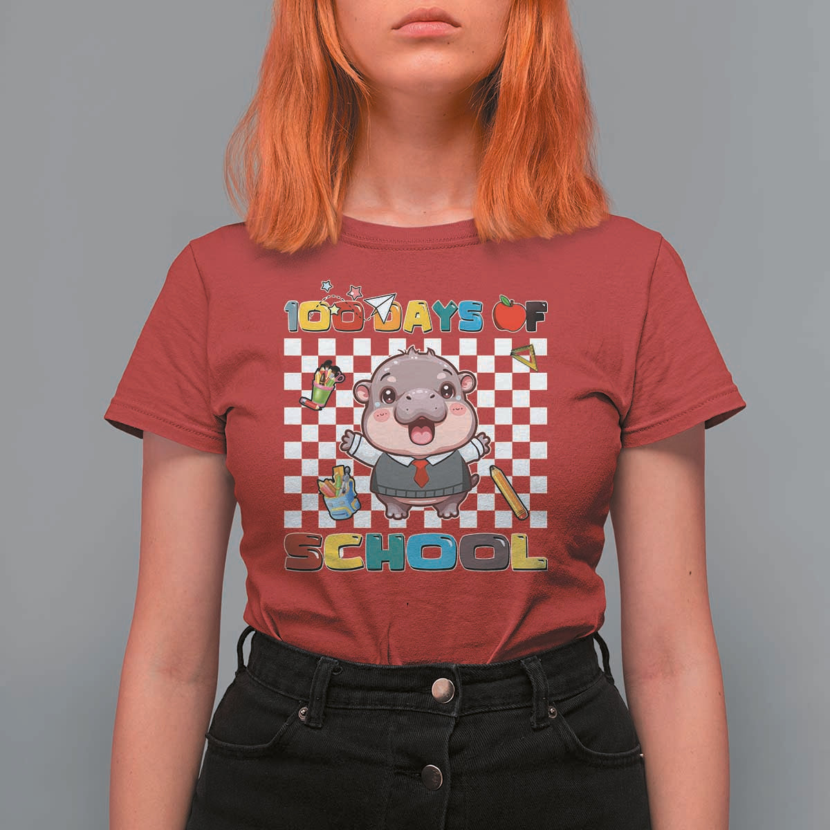 Moo Deng 100th Day Of School T Shirt For Women Cute Baby Hippo 100 Days - Wonder Print Shop