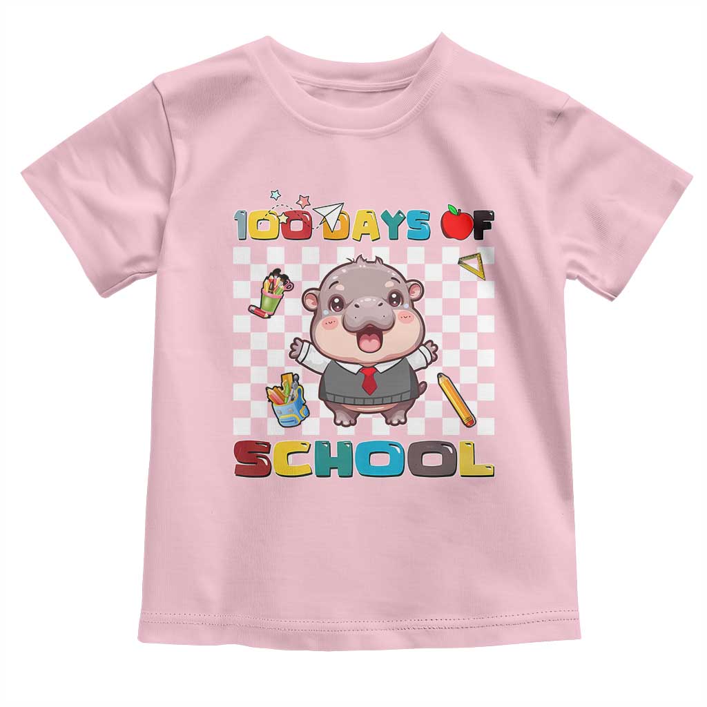 Moo Deng 100th Day Of School Toddler T Shirt Cute Baby Hippo 100 Days