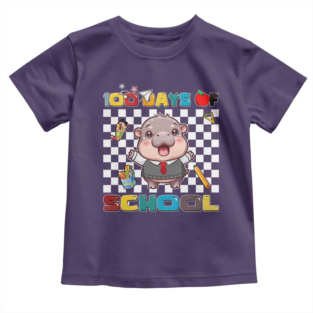 Moo Deng 100th Day Of School Toddler T Shirt Cute Baby Hippo 100 Days