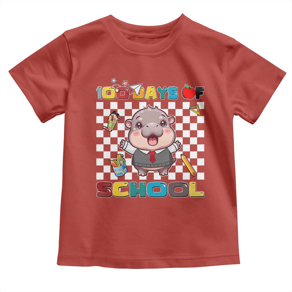Moo Deng 100th Day Of School Toddler T Shirt Cute Baby Hippo 100 Days