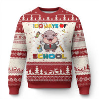 Moo Deng 100th Day Of School Ugly Christmas Sweater Cute Baby Hippo 100 Days - Wonder Print Shop