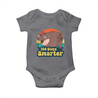100th Day Of School Baby Onesie Moo Deng 100 Days Smarter Retro Baby Hippo