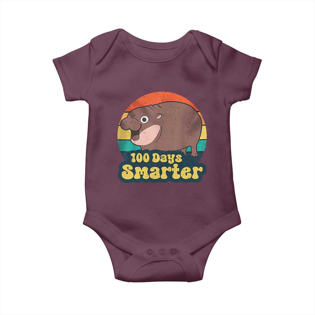 100th Day Of School Baby Onesie Moo Deng 100 Days Smarter Retro Baby Hippo