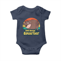 100th Day Of School Baby Onesie Moo Deng 100 Days Smarter Retro Baby Hippo