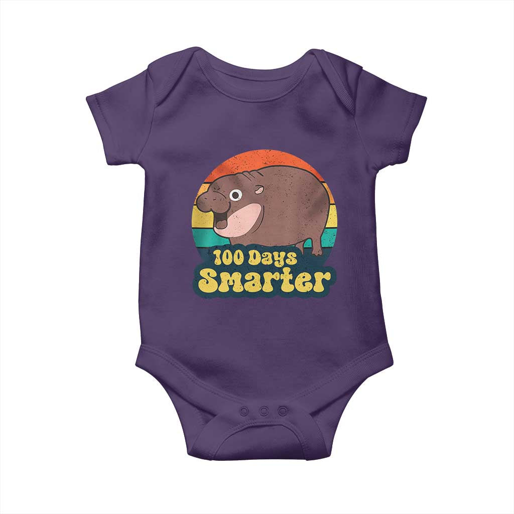 100th Day Of School Baby Onesie Moo Deng 100 Days Smarter Retro Baby Hippo