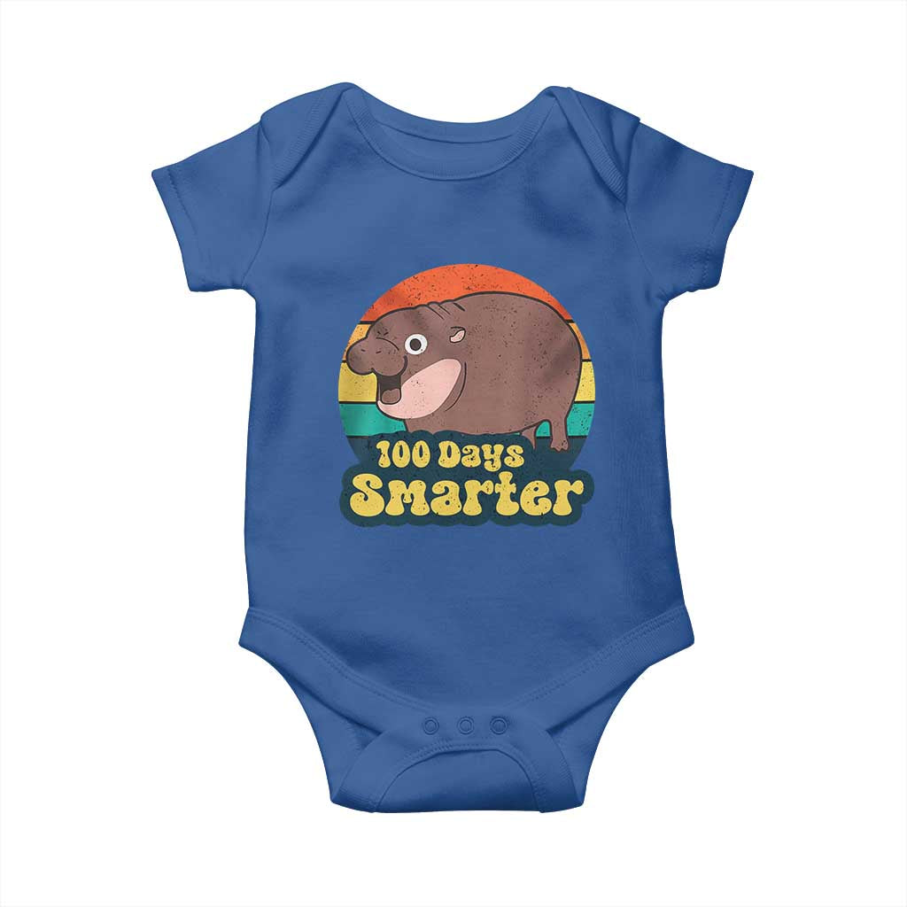 100th Day Of School Baby Onesie Moo Deng 100 Days Smarter Retro Baby Hippo