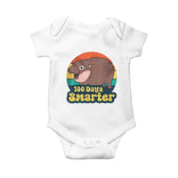 100th Day Of School Baby Onesie Moo Deng 100 Days Smarter Retro Baby Hippo