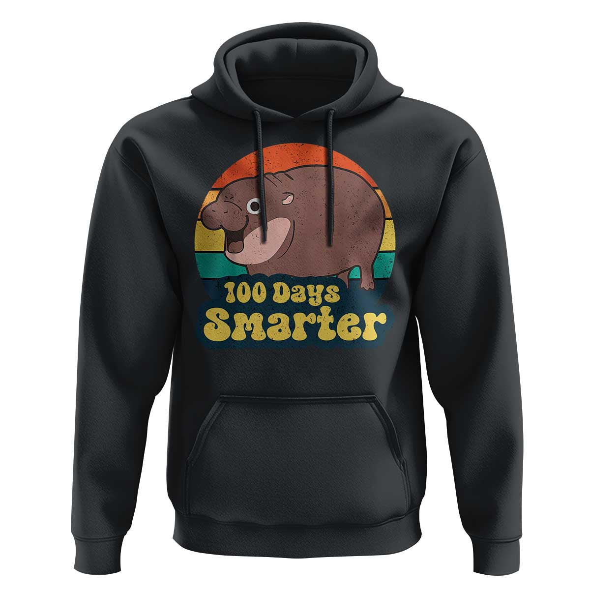 100th Day Of School Hoodie Moo Deng 100 Days Smarter Retro Baby Hippo