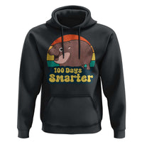 100th Day Of School Hoodie Moo Deng 100 Days Smarter Retro Baby Hippo