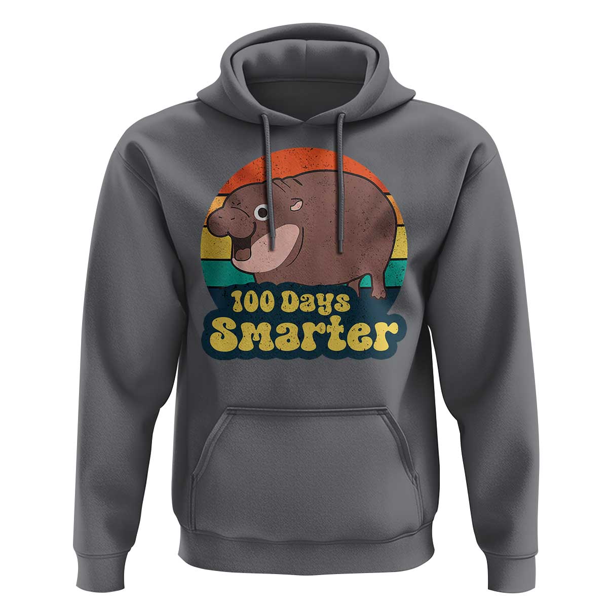 100th Day Of School Hoodie Moo Deng 100 Days Smarter Retro Baby Hippo