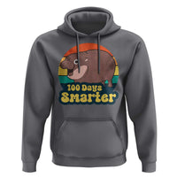 100th Day Of School Hoodie Moo Deng 100 Days Smarter Retro Baby Hippo