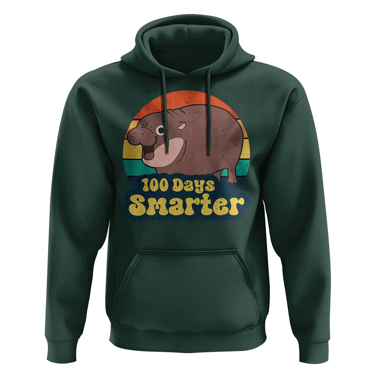 100th Day Of School Hoodie Moo Deng 100 Days Smarter Retro Baby Hippo
