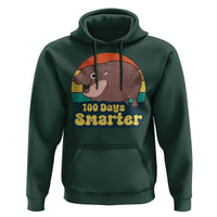100th Day Of School Hoodie Moo Deng 100 Days Smarter Retro Baby Hippo