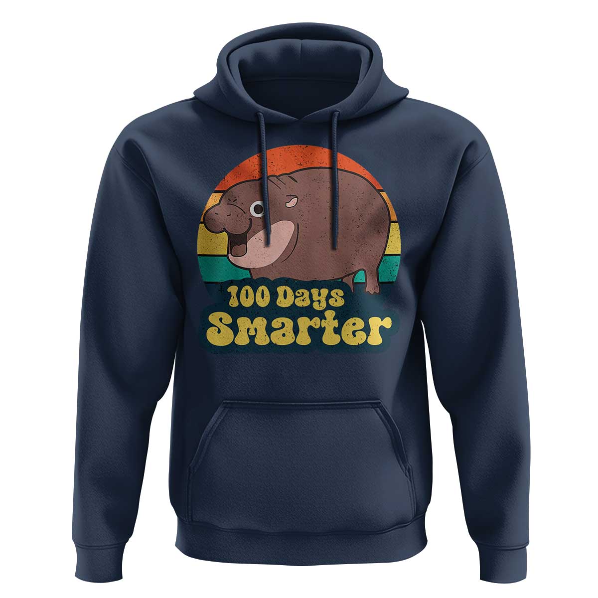 100th Day Of School Hoodie Moo Deng 100 Days Smarter Retro Baby Hippo