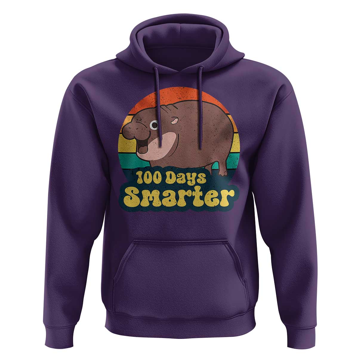 100th Day Of School Hoodie Moo Deng 100 Days Smarter Retro Baby Hippo