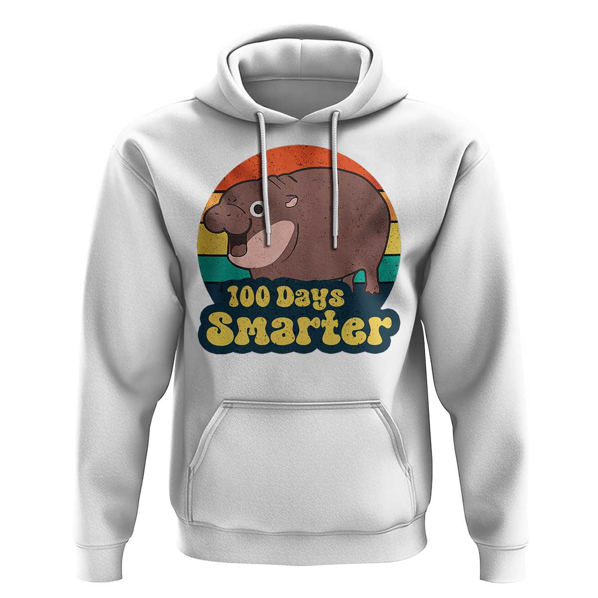 100th Day Of School Hoodie Moo Deng 100 Days Smarter Retro Baby Hippo