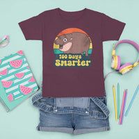 100th Day Of School T Shirt For Kid Moo Deng 100 Days Smarter Retro Baby Hippo - Wonder Print Shop