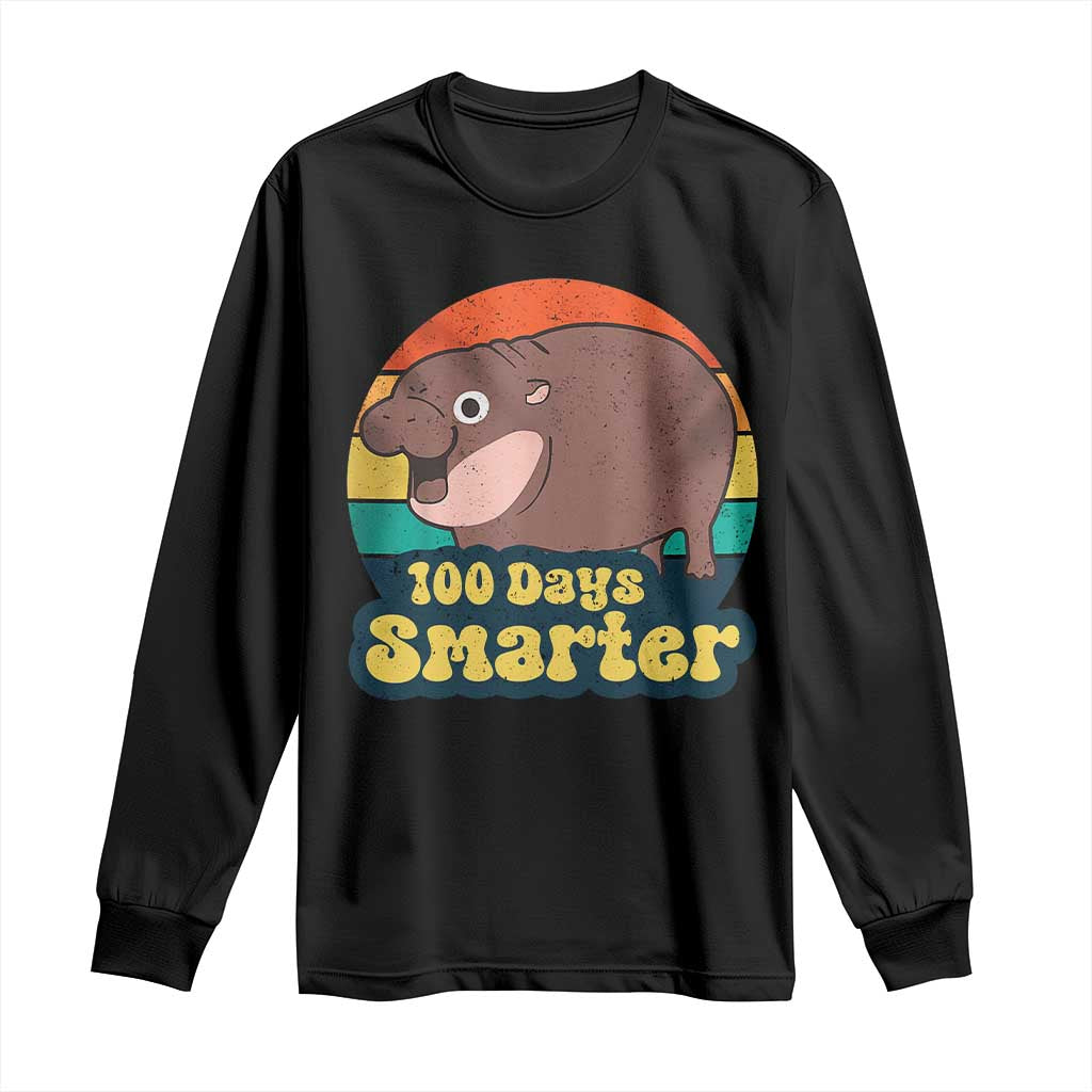100th Day Of School Long Sleeve Shirt Moo Deng 100 Days Smarter Retro Baby Hippo