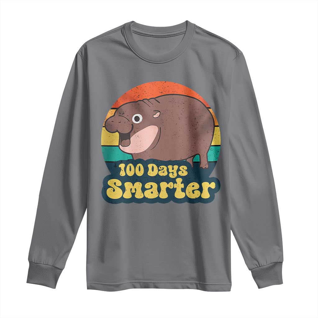 100th Day Of School Long Sleeve Shirt Moo Deng 100 Days Smarter Retro Baby Hippo
