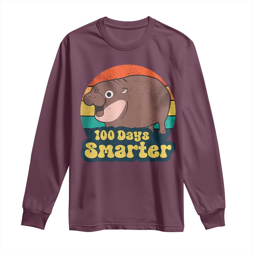 100th Day Of School Long Sleeve Shirt Moo Deng 100 Days Smarter Retro Baby Hippo