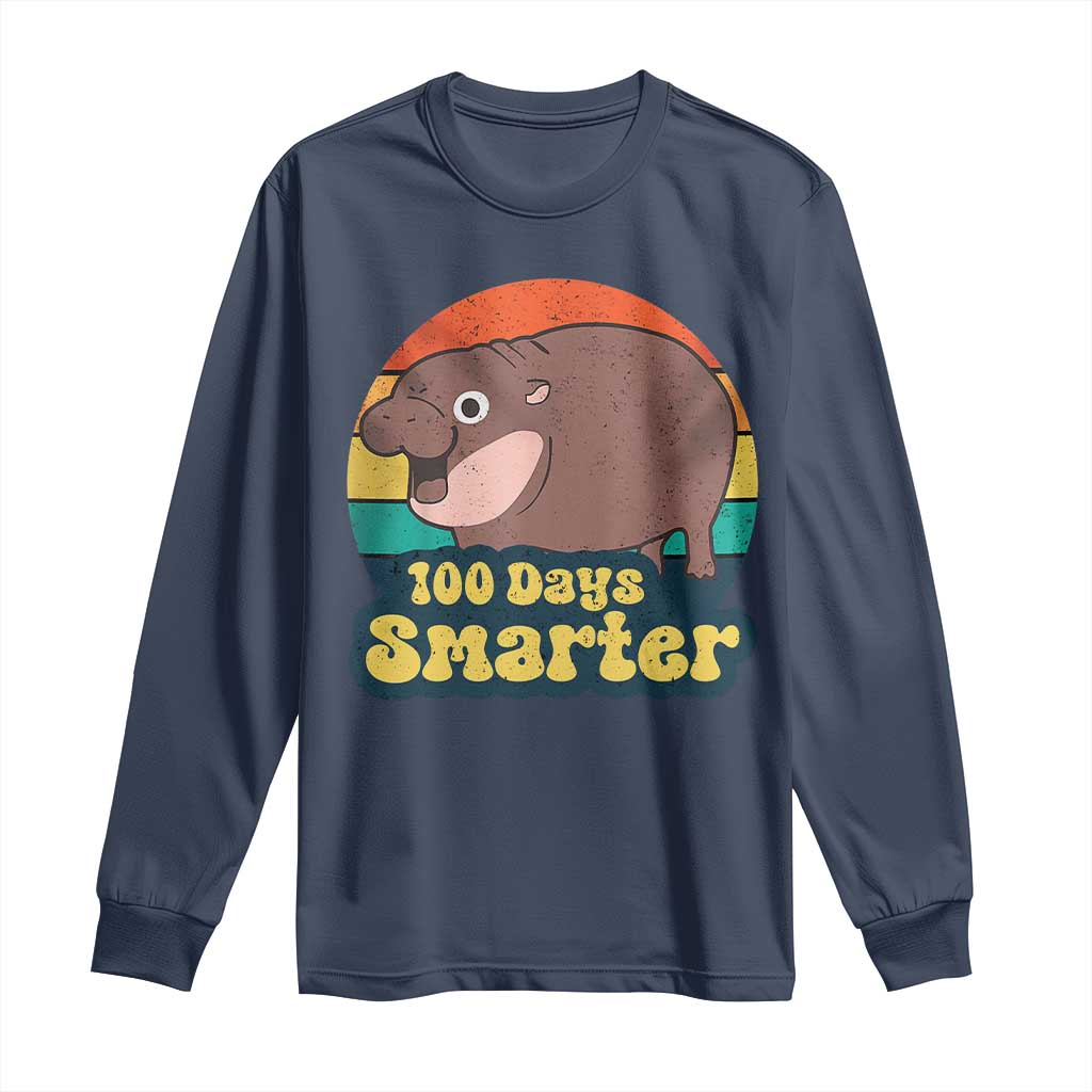 100th Day Of School Long Sleeve Shirt Moo Deng 100 Days Smarter Retro Baby Hippo