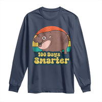 100th Day Of School Long Sleeve Shirt Moo Deng 100 Days Smarter Retro Baby Hippo