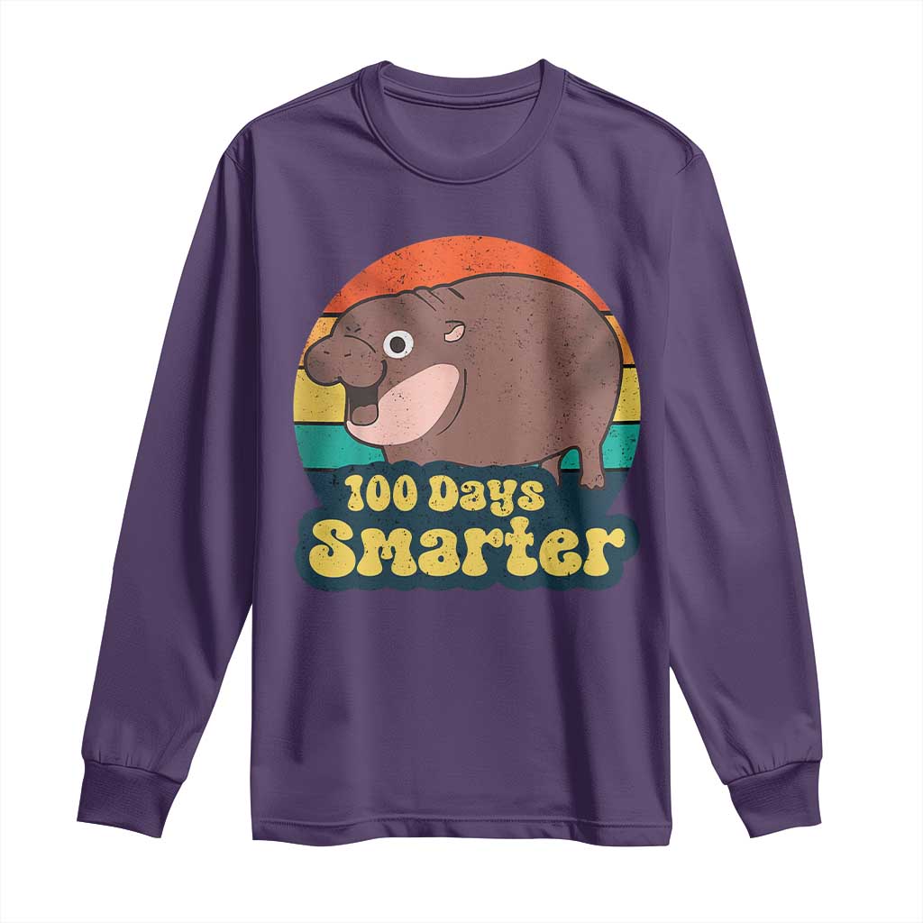 100th Day Of School Long Sleeve Shirt Moo Deng 100 Days Smarter Retro Baby Hippo