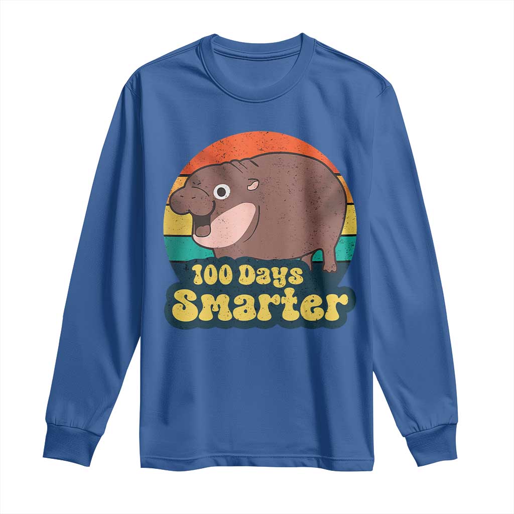 100th Day Of School Long Sleeve Shirt Moo Deng 100 Days Smarter Retro Baby Hippo