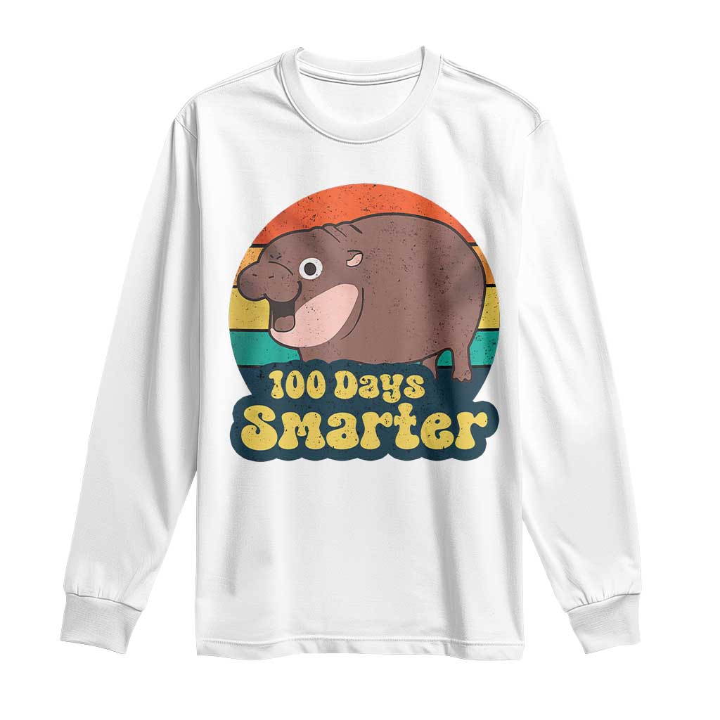 100th Day Of School Long Sleeve Shirt Moo Deng 100 Days Smarter Retro Baby Hippo