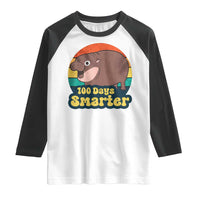 100th Day Of School Raglan Shirt Moo Deng 100 Days Smarter Retro Baby Hippo