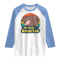 100th Day Of School Raglan Shirt Moo Deng 100 Days Smarter Retro Baby Hippo