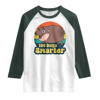 100th Day Of School Raglan Shirt Moo Deng 100 Days Smarter Retro Baby Hippo