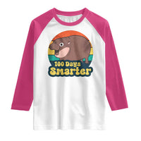 100th Day Of School Raglan Shirt Moo Deng 100 Days Smarter Retro Baby Hippo