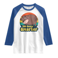 100th Day Of School Raglan Shirt Moo Deng 100 Days Smarter Retro Baby Hippo