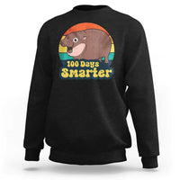 100th Day Of School Sweatshirt Moo Deng 100 Days Smarter Retro Baby Hippo - Wonder Print Shop