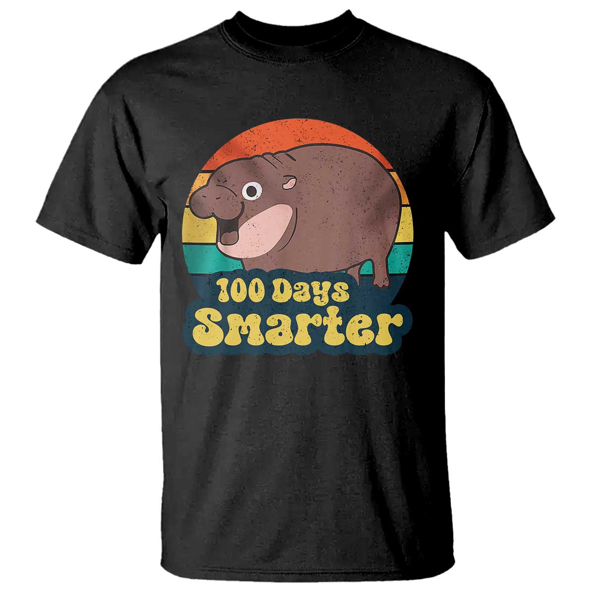 100th Day Of School T Shirt Moo Deng 100 Days Smarter Retro Baby Hippo - Wonder Print Shop