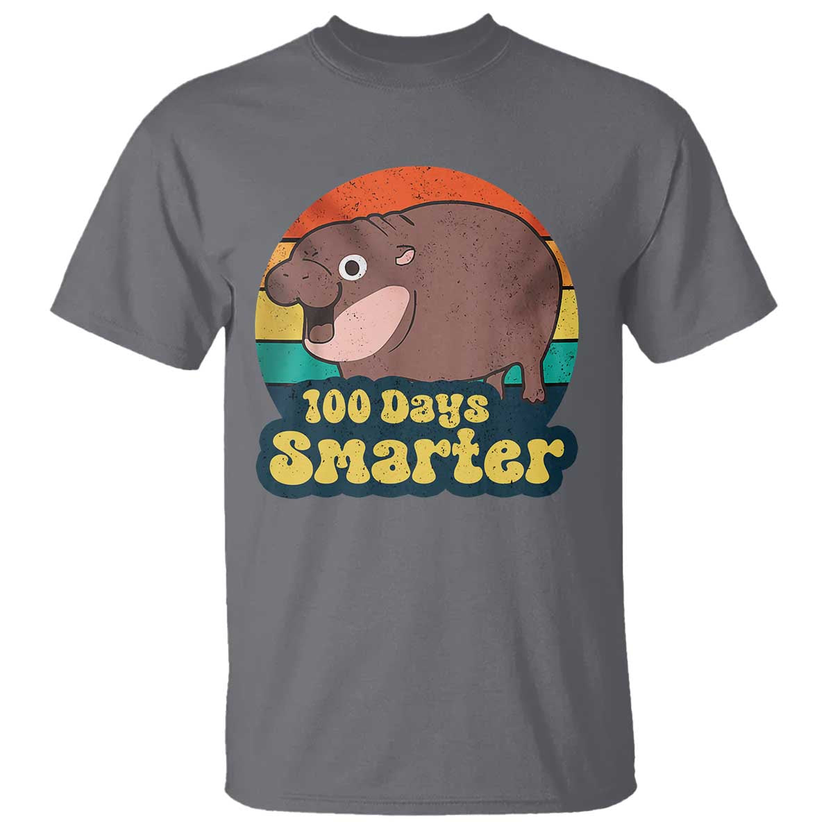 100th Day Of School T Shirt Moo Deng 100 Days Smarter Retro Baby Hippo - Wonder Print Shop