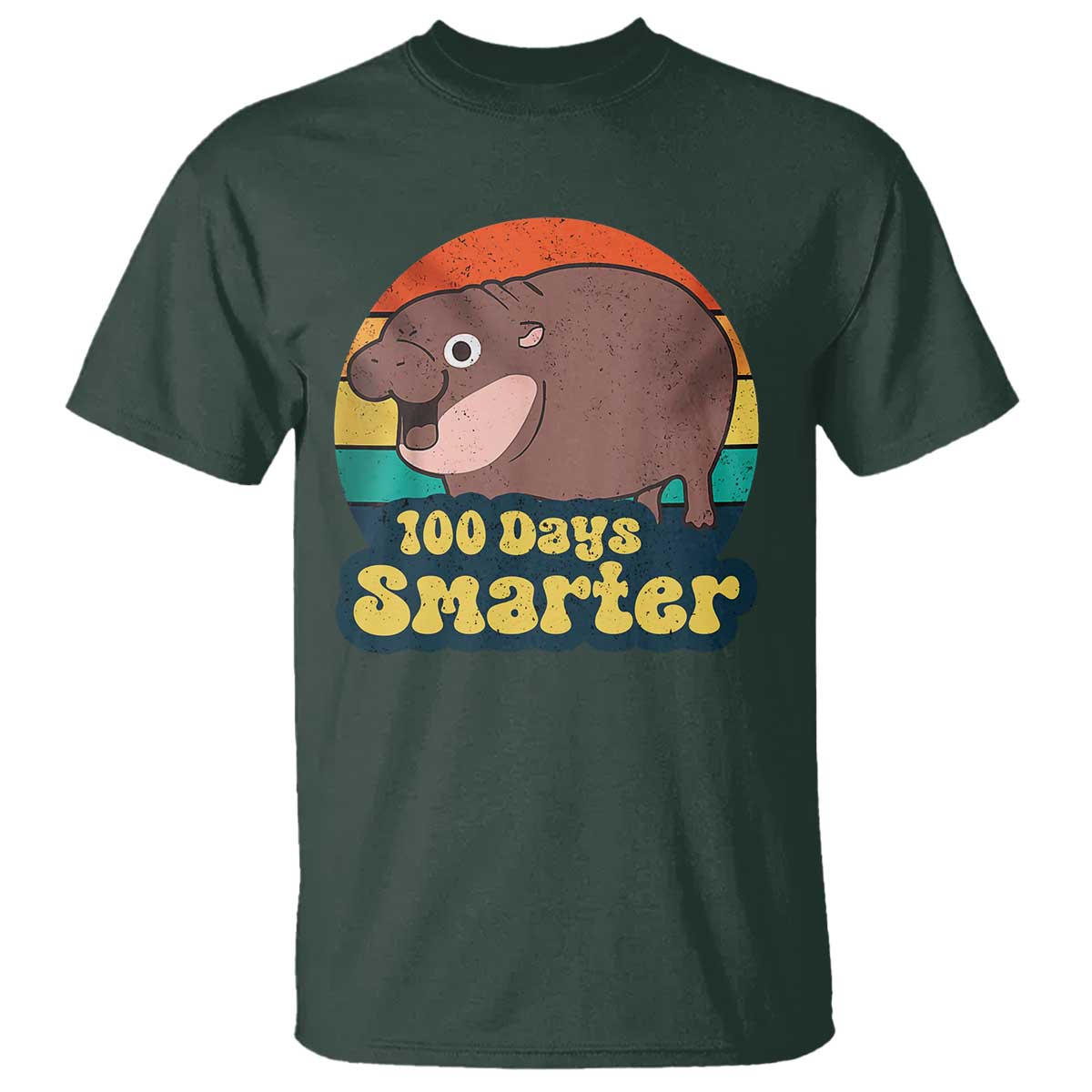 100th Day Of School T Shirt Moo Deng 100 Days Smarter Retro Baby Hippo - Wonder Print Shop