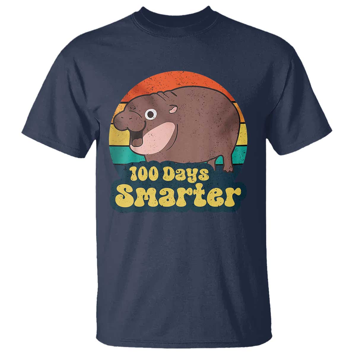 100th Day Of School T Shirt Moo Deng 100 Days Smarter Retro Baby Hippo - Wonder Print Shop