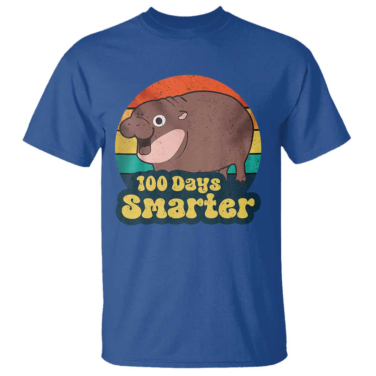 100th Day Of School T Shirt Moo Deng 100 Days Smarter Retro Baby Hippo - Wonder Print Shop