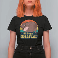 100th Day Of School T Shirt For Women Moo Deng 100 Days Smarter Retro Baby Hippo - Wonder Print Shop