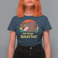 100th Day Of School T Shirt For Women Moo Deng 100 Days Smarter Retro Baby Hippo - Wonder Print Shop