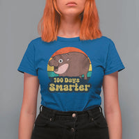 100th Day Of School T Shirt For Women Moo Deng 100 Days Smarter Retro Baby Hippo - Wonder Print Shop
