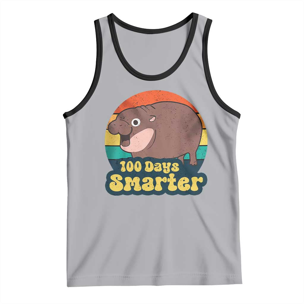 100th Day Of School Tank Top Moo Deng 100 Days Smarter Retro Baby Hippo