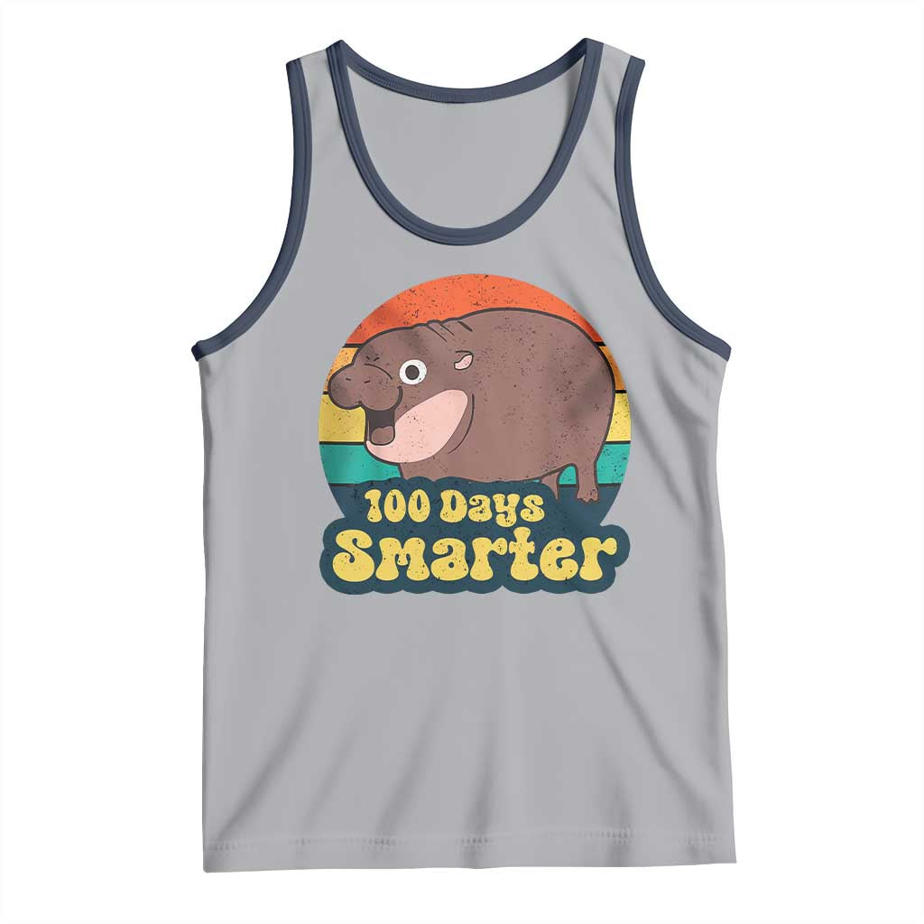 100th Day Of School Tank Top Moo Deng 100 Days Smarter Retro Baby Hippo